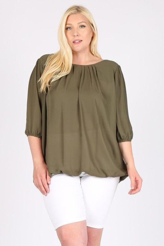 Plus Size Ruffle Round Neck TOP Olive