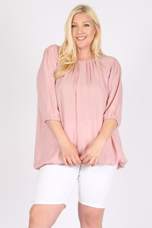 Plus Size Ruffle Round Neck TOP Silver Pink