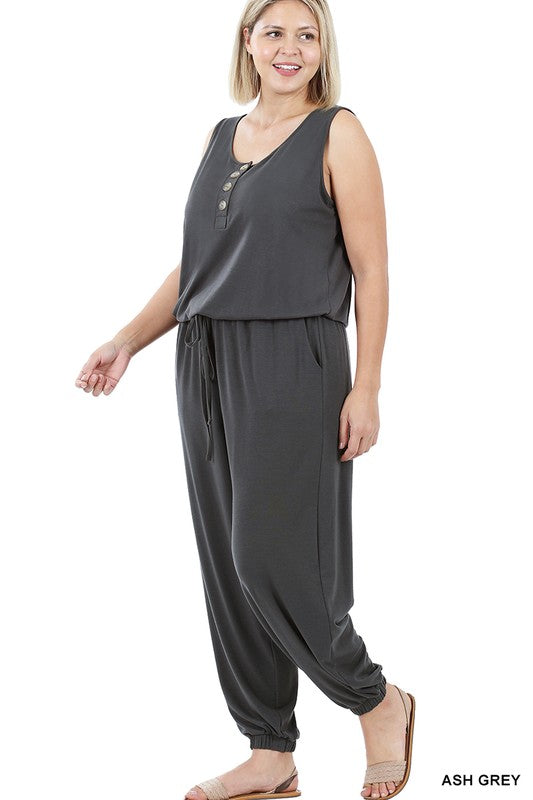 Plus Sleeveless Jogger Jumpsuit ASH GREY 1X