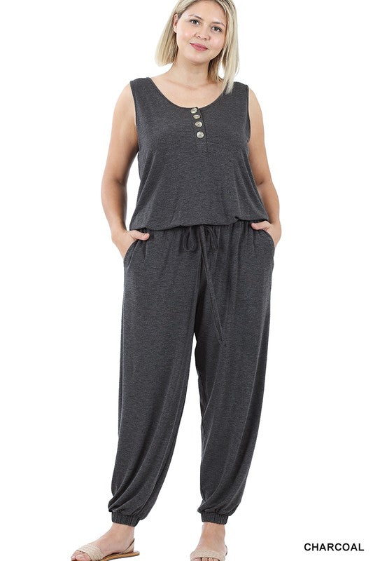 Plus Sleeveless Jogger Jumpsuit CHARCOAL