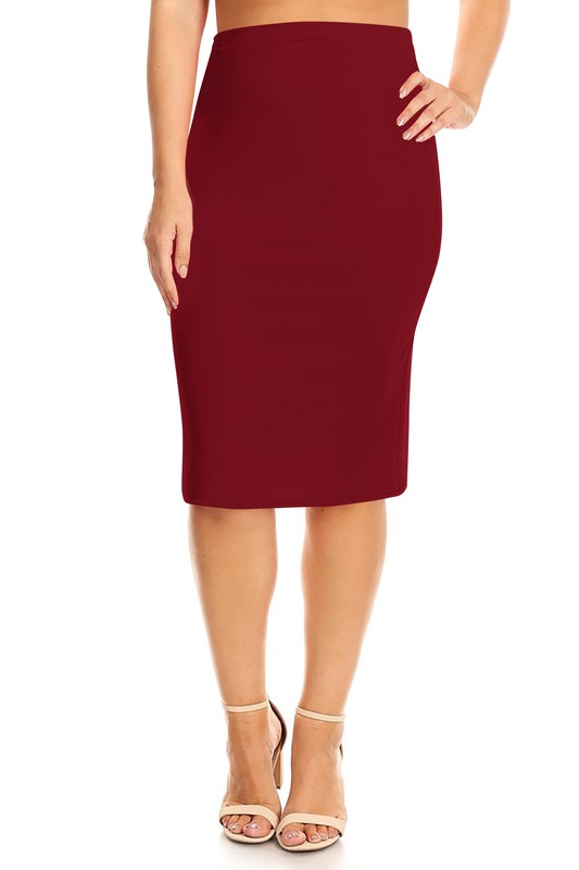 Plus Size Knee length pencil Skirt Burgundy
