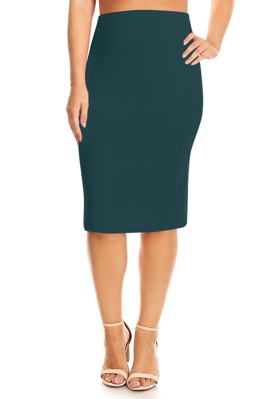 Plus Size Knee length pencil Skirt Green