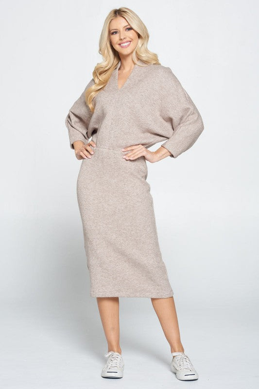 Sweater Knit Dolman Sleeve Midi Dress TA