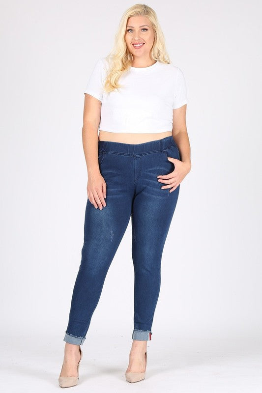 Plus Size High Waist Distressed Jeggings Pants Medium Blue