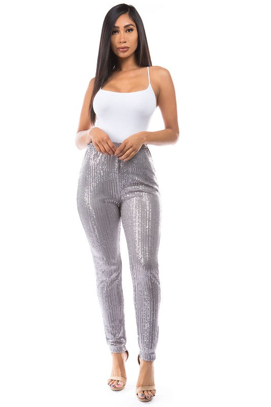 SEXY SEQUIN CASUAL PANTS GREY