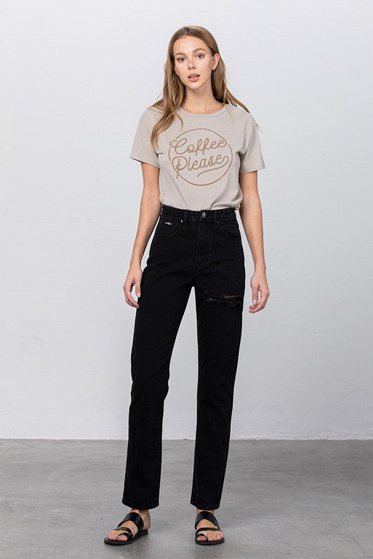 JADON RIPPED MOM JEANS BLACK