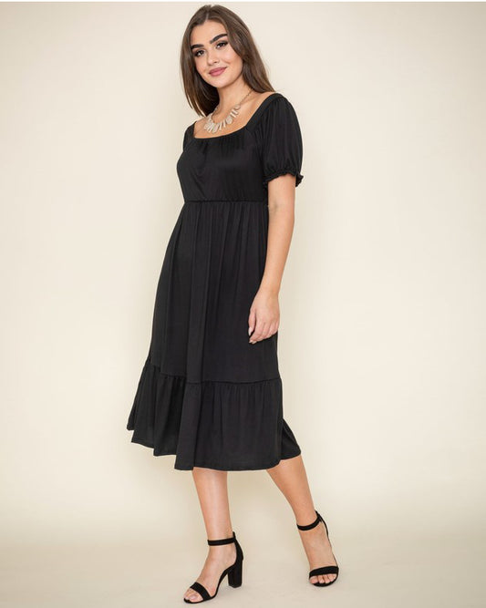 Square Neck Puff Sleeve Boho Dress
