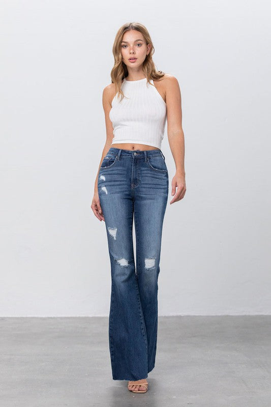 MID RISE DARK WASH FLARE JEANS DARK