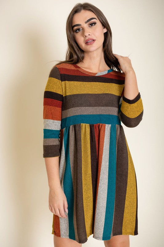 Multi Color Mini Dress mustard/burgundy