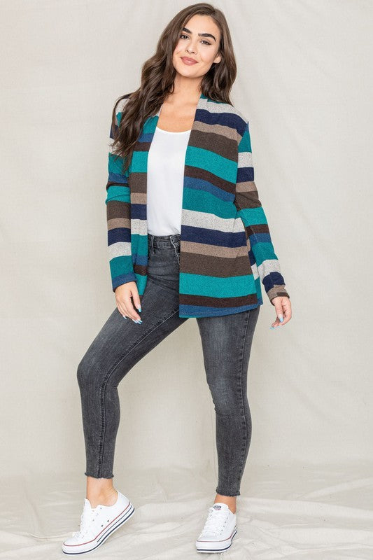 Stripe Elbow Patch Cardigan teal