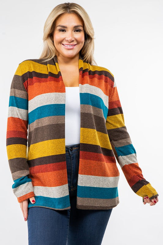 Stripe Elbow Patch Cardigan Burgundy/mustard