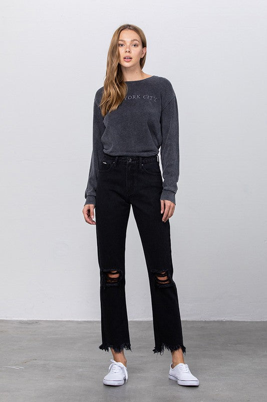 DESTROYED STRAIGHT JEANS BLACK