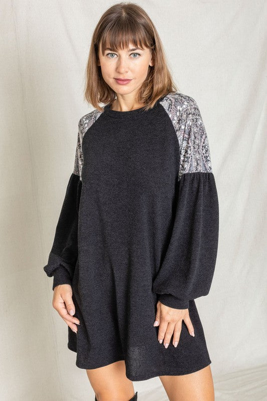 Plus Paisley Shoulder Accent Tunic Dress Black