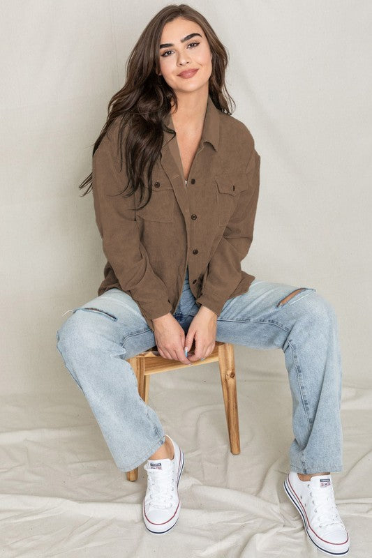 Corduroy boyfriend oversize Jacket Black