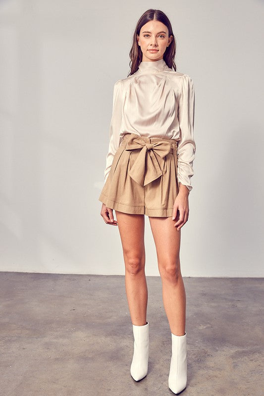 Front Self Tie Shorts TAUPE