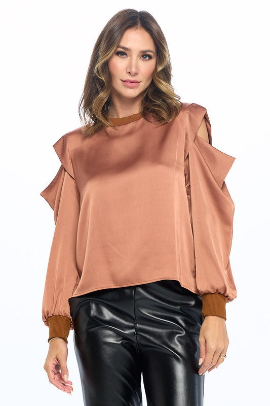 Satin Stretch Open Shoulder Sweatshirt RU