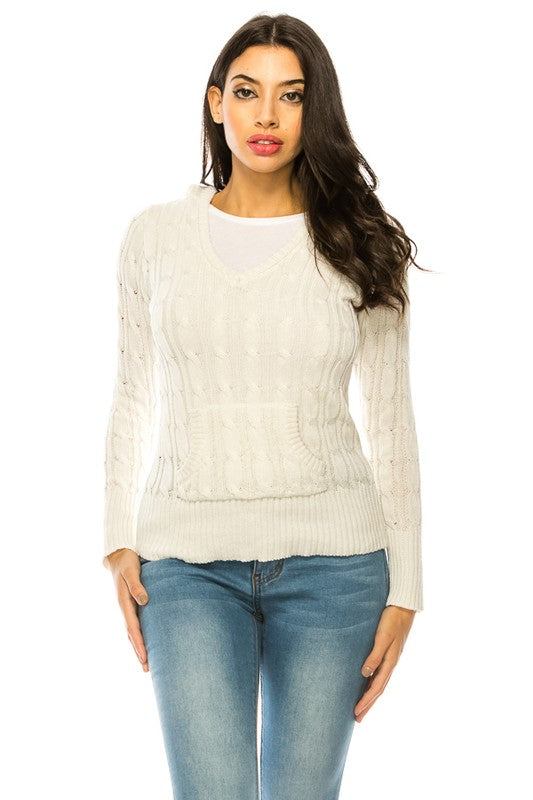 Knit hoodie sweater WHITE