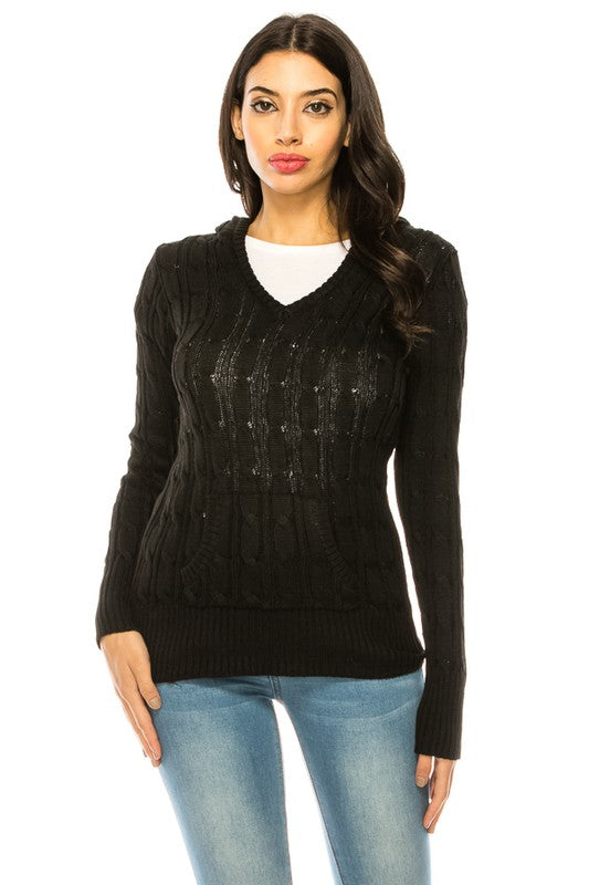 Knit hoodie sweater BLACK