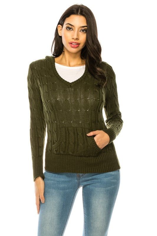 Knit hoodie sweater OLIVE