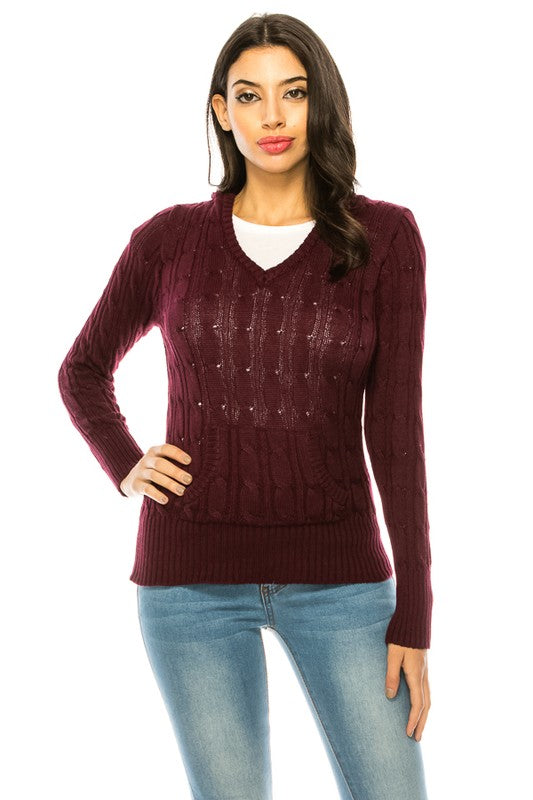 Knit hoodie sweater BURGUNDY