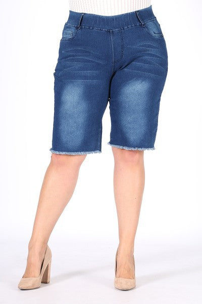 Hi-Waist Distressed Bermuda Short Jeggings Denim Blue