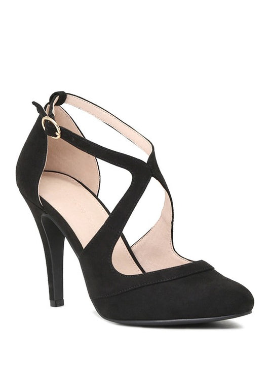 LONDON RAG CLOSE TOE CROSS STRAP HEEL SANDALS Black