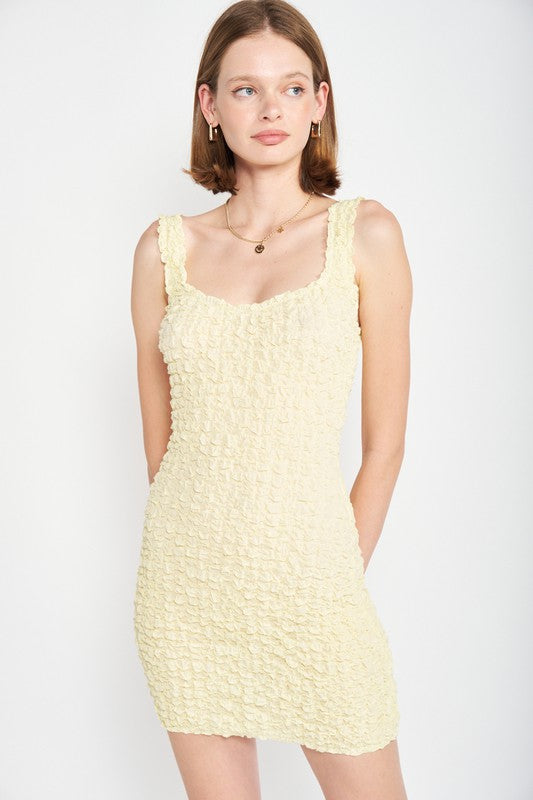 SMOCKED OPEN BACK MINI DRESS YELLOW