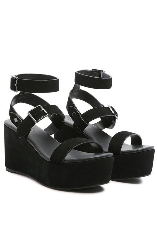 RAG&CO PORTIA LEATHER WEDGE SANDAL Black