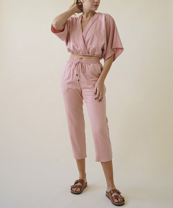 HEMP KIMONO WITH JOGGER SET MAUVE