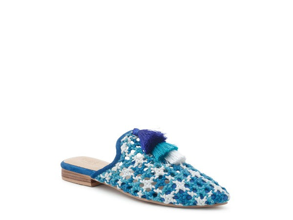 London Rag MARIANA WOVEN FLAT MULES WITH TASSELS Blue