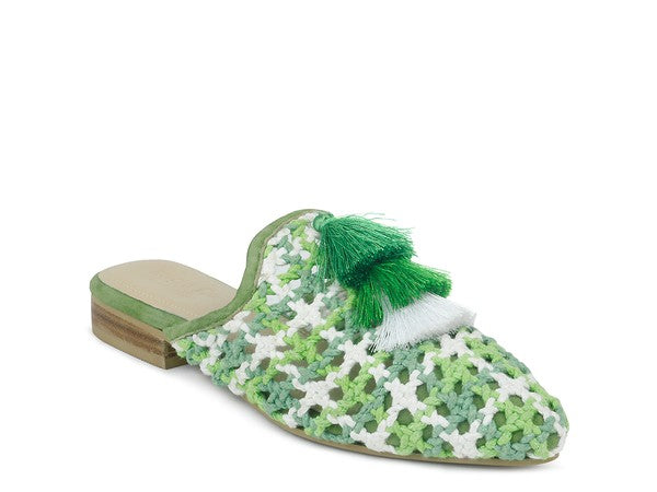 London Rag MARIANA WOVEN FLAT MULES WITH TASSELS Green