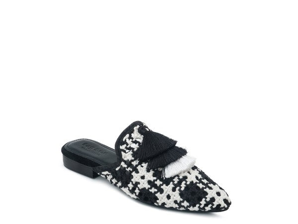 London Rag MARIANA WOVEN FLAT MULES WITH TASSELS Black