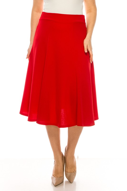 Plus size, paneled, A-line midi skirt Red