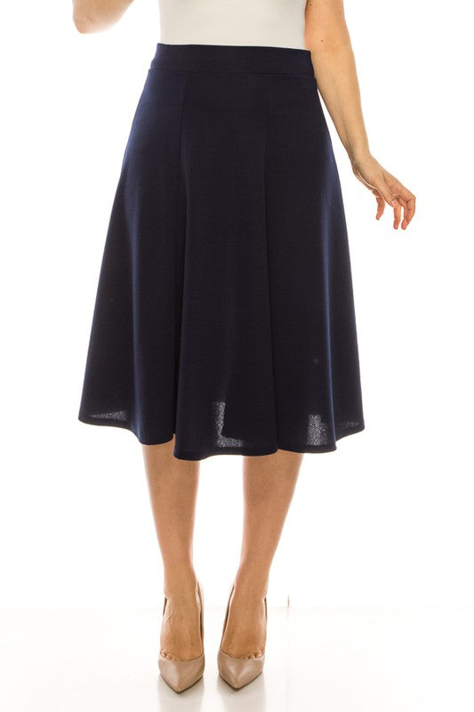 Plus size, paneled, A-line midi skirt Navy