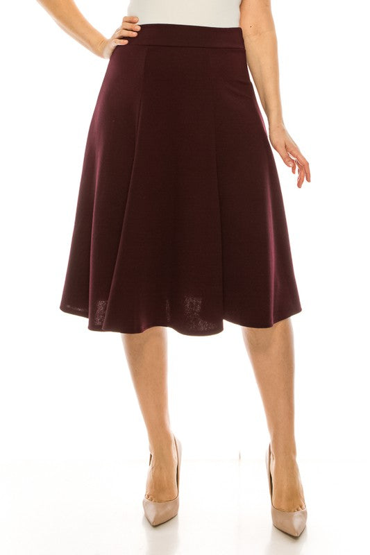 Plus size, paneled, A-line midi skirt Purple