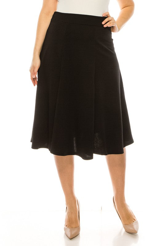 Plus size, paneled, A-line midi skirt Black