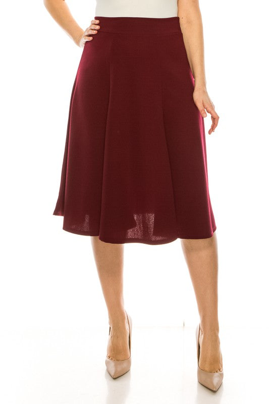 Plus size, paneled, A-line midi skirt Burgundy