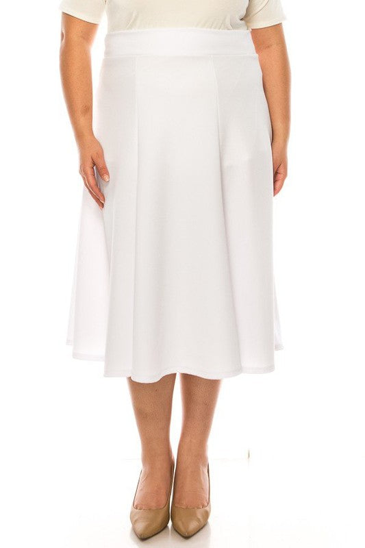 Plus size, paneled, A-line midi skirt White