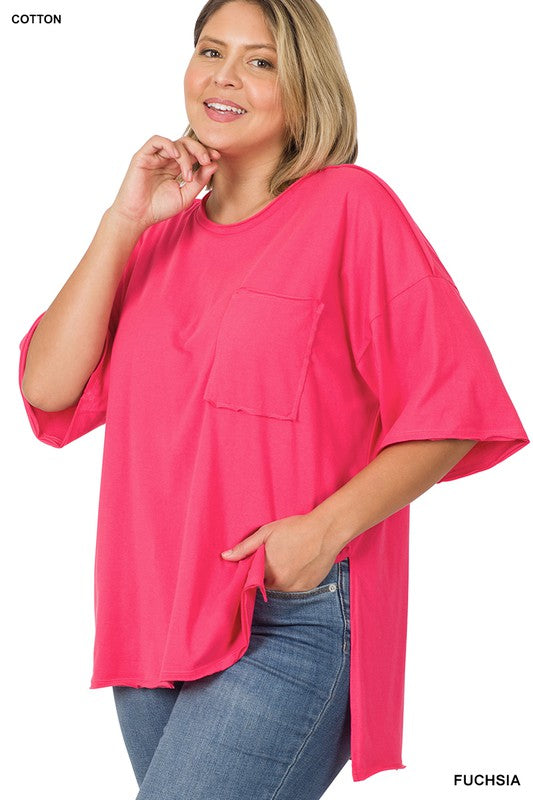 Plus Row Edge High-Low Hem Box Top FUCHSIA