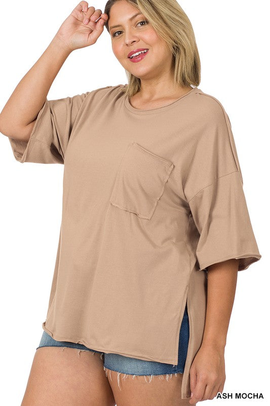 Plus Row Edge High-Low Hem Box Top ASH MOCHA 2X