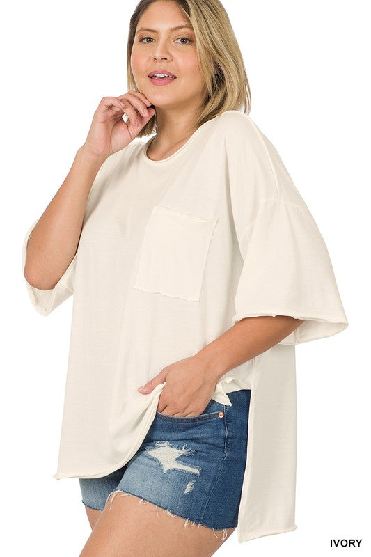 Plus Row Edge High-Low Hem Box Top IVORY