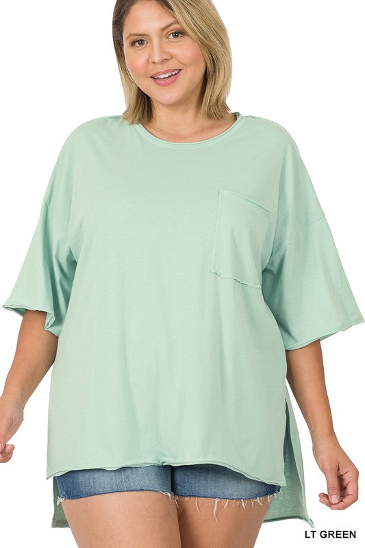 Plus Row Edge High-Low Hem Box Top LT GREEN