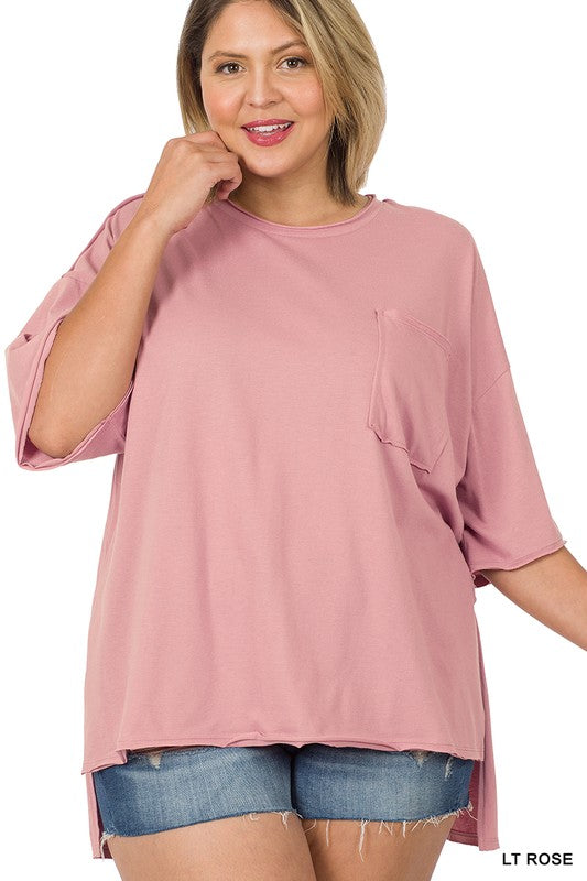 Plus Row Edge High-Low Hem Box Top LT ROSE