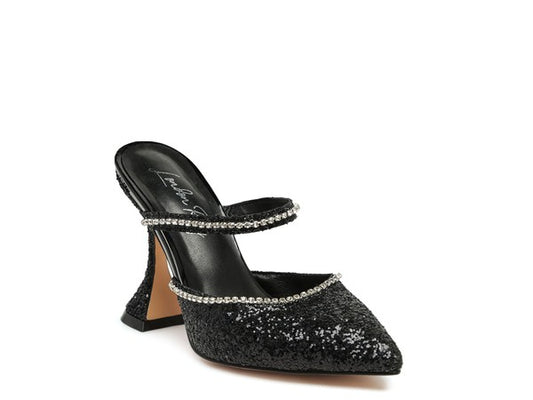 IRIS Glitter Spool Heel Sandal Black