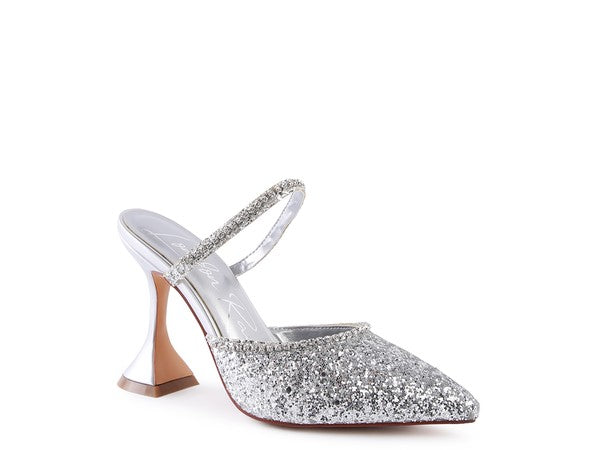 IRIS Glitter Spool Heel Sandal Silver