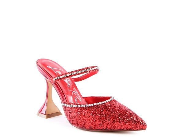 IRIS Glitter Spool Heel Sandal Red
