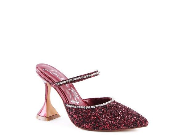 IRIS Glitter Spool Heel Sandal Wine