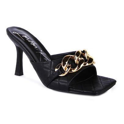 MERMAID Quilted Metal Chain Heeled Sandals