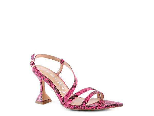 CHERRY TART Snake Print Spool Heel Sandals Neon Pink