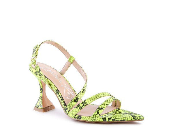 CHERRY TART Snake Print Spool Heel Sandals Neon Yellow